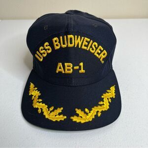 Vintage New Era USS Budweiser AB 1 Dupont Visor Pro Model Navy Hat Snapback M/L